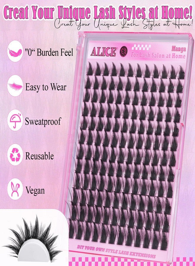 أليس مجموعة رموش ALICE Manga Lash Clusters Wispy Cluster Eyelash Extensions with Spikes Anime Natural lash Clusters Individual lashs DIY at Home (144pcs/10-18mm/CD- Curly) - Image 3